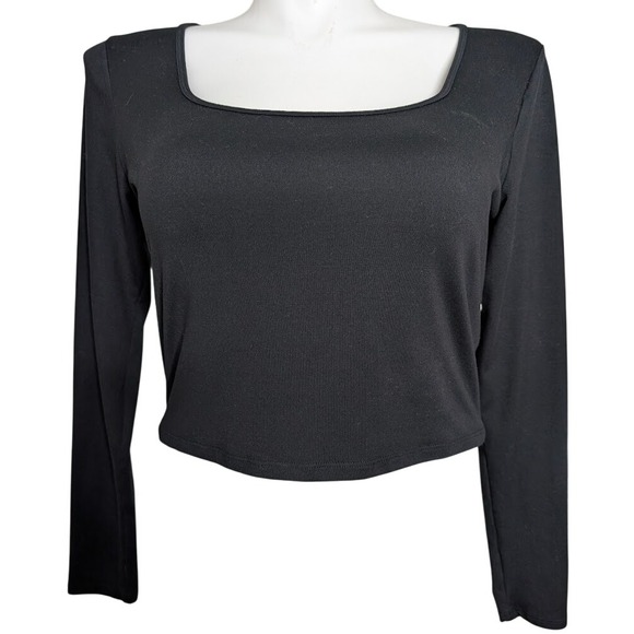 Hollister Tops - Hollister Cropped Square Neck Top Women XL Black Knit Stretch Minimalist Layer